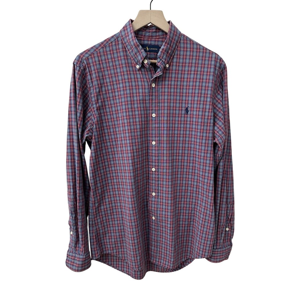 Ralph Lauren Men's Plaid Shirt in Red and Blue Cotton Classic Preppy